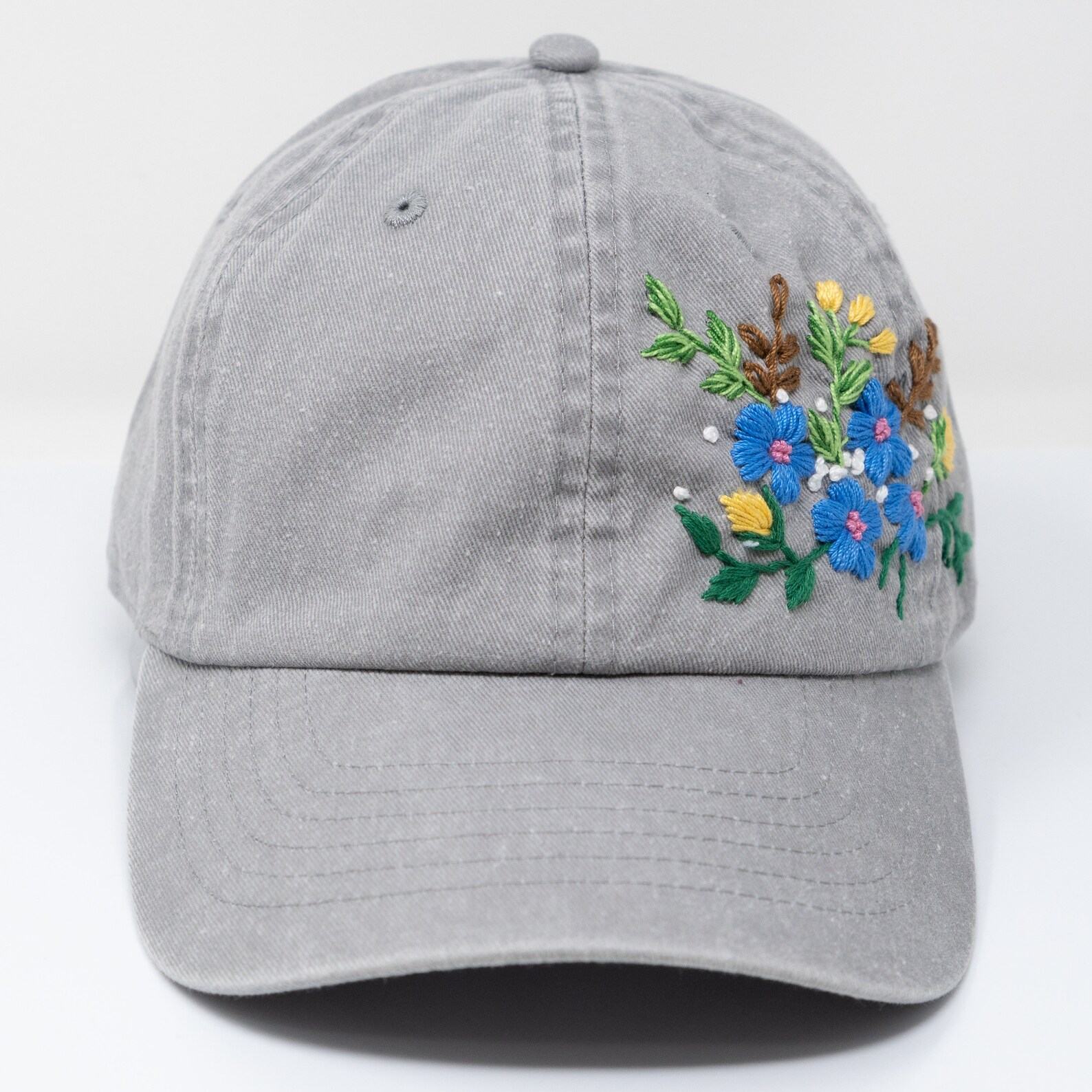 Embroidered Floral Baseball Cap Handcrafted Cotton Hat for Garden Parties