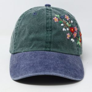 Embroidered Floral Baseball Cap Summer Sun Hat with Handcrafted Pink and Red Flowers
