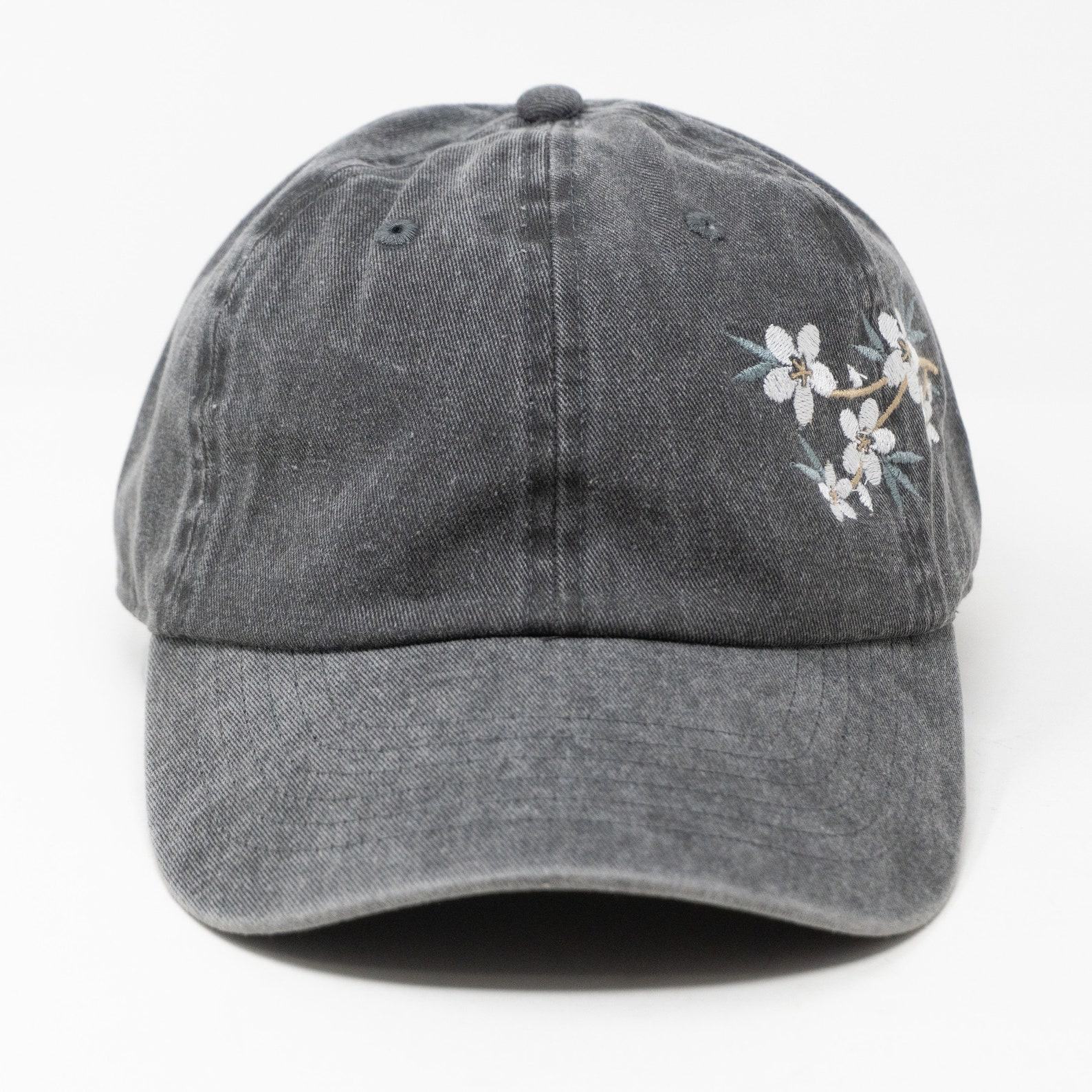 Embroidered Floral Baseball Cap Summery Washed Cotton Hat with Holiday Hues