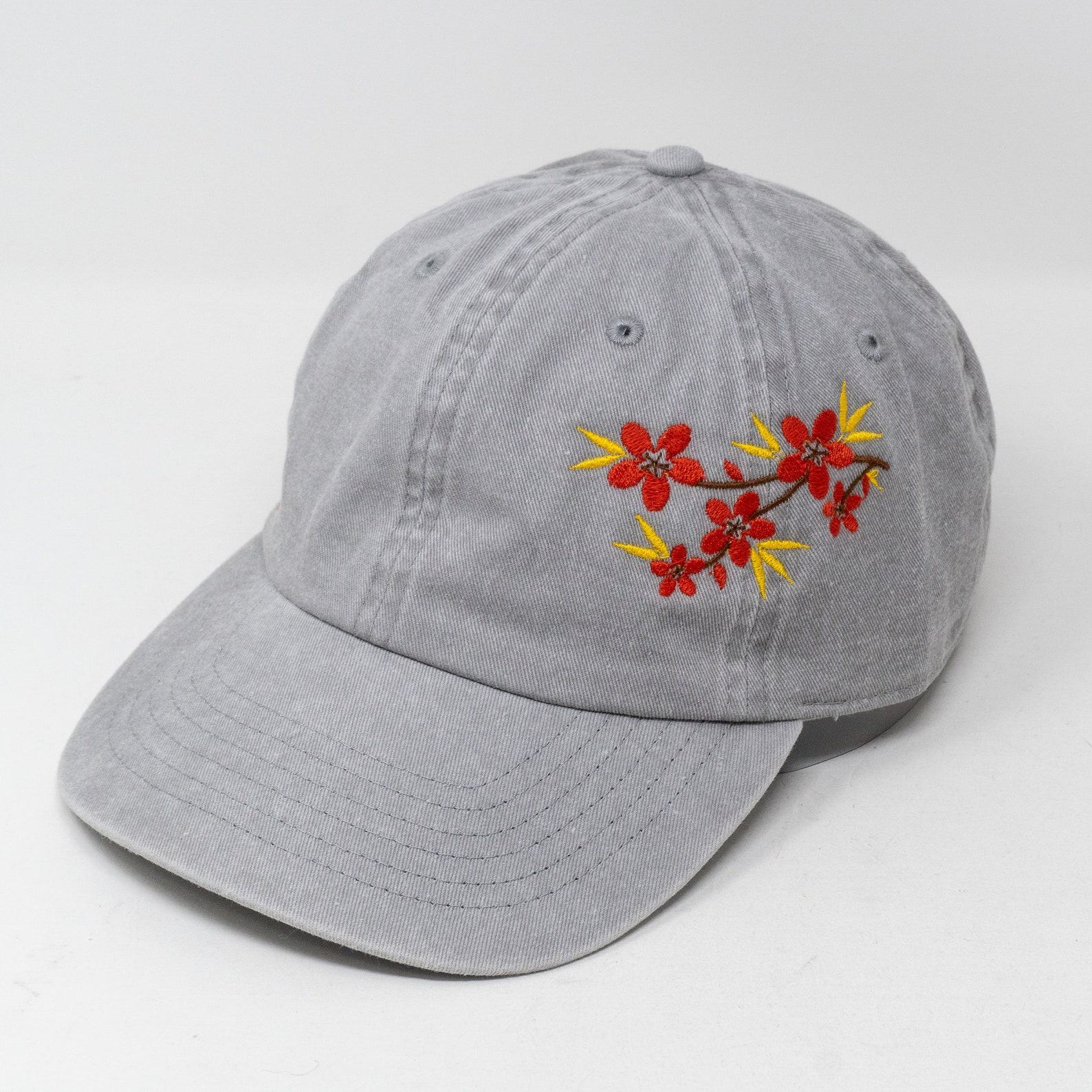 Embroidered Floral Baseball Cap Summery Washed Cotton Hat with Holiday Hues