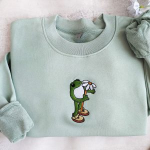 Embroidered Frog Hoodie A Hoppy and Floral Delight for Nature Enthusiasts