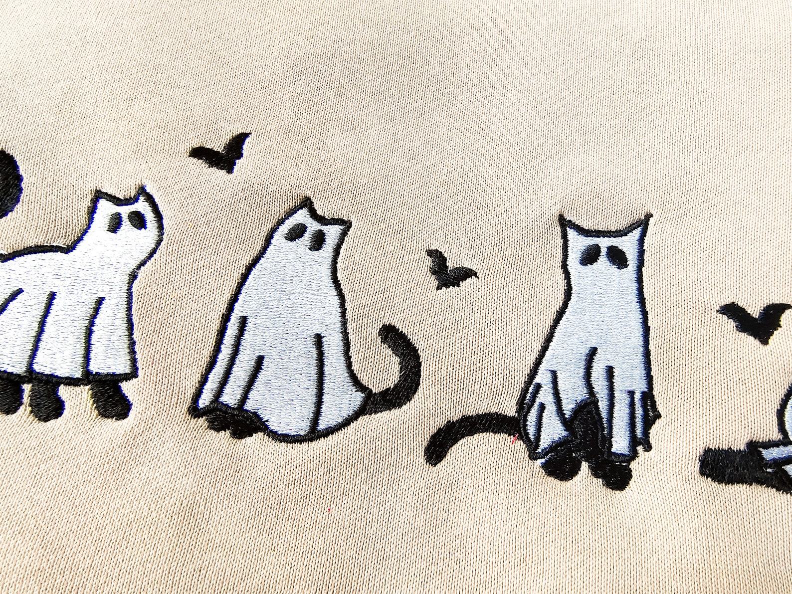 Embroidered Ghost Cats Sweatshirt Spooky Season’s Purrfect Hoodie for Cat Lovers - Image 5