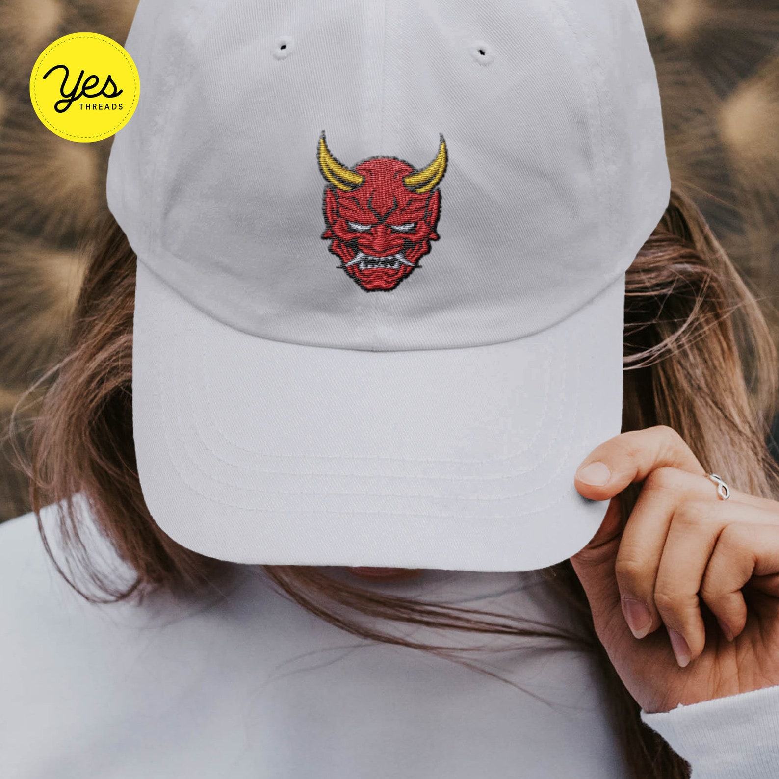 Embroidered Hannya Mask Baseball Cap Unleash Your Inner Demon with Style
