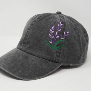 Embroidered Lavender Baseball Cap Purple Blue Floral Washed Cotton Summer Hat