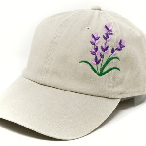 Embroidered Lavender Baseball Cap Purple Blue Floral Washed Cotton Summer Hat