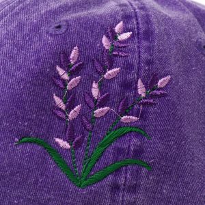Embroidered Lavender Baseball Cap Purple Blue Floral Washed Cotton Summer Hat