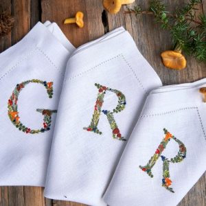 Embroidered Linen Napkins Personalized with Boletus and Chanterelles Motifs