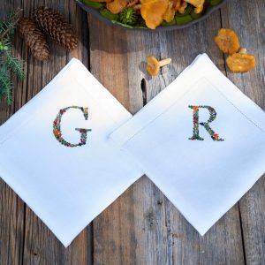 Embroidered Linen Napkins Personalized with Boletus and Chanterelles Motifs