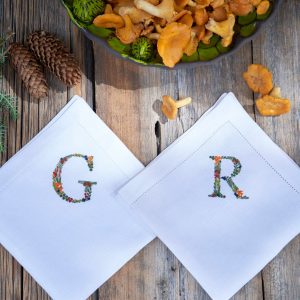 Embroidered Linen Napkins Personalized with Boletus and Chanterelles Motifs