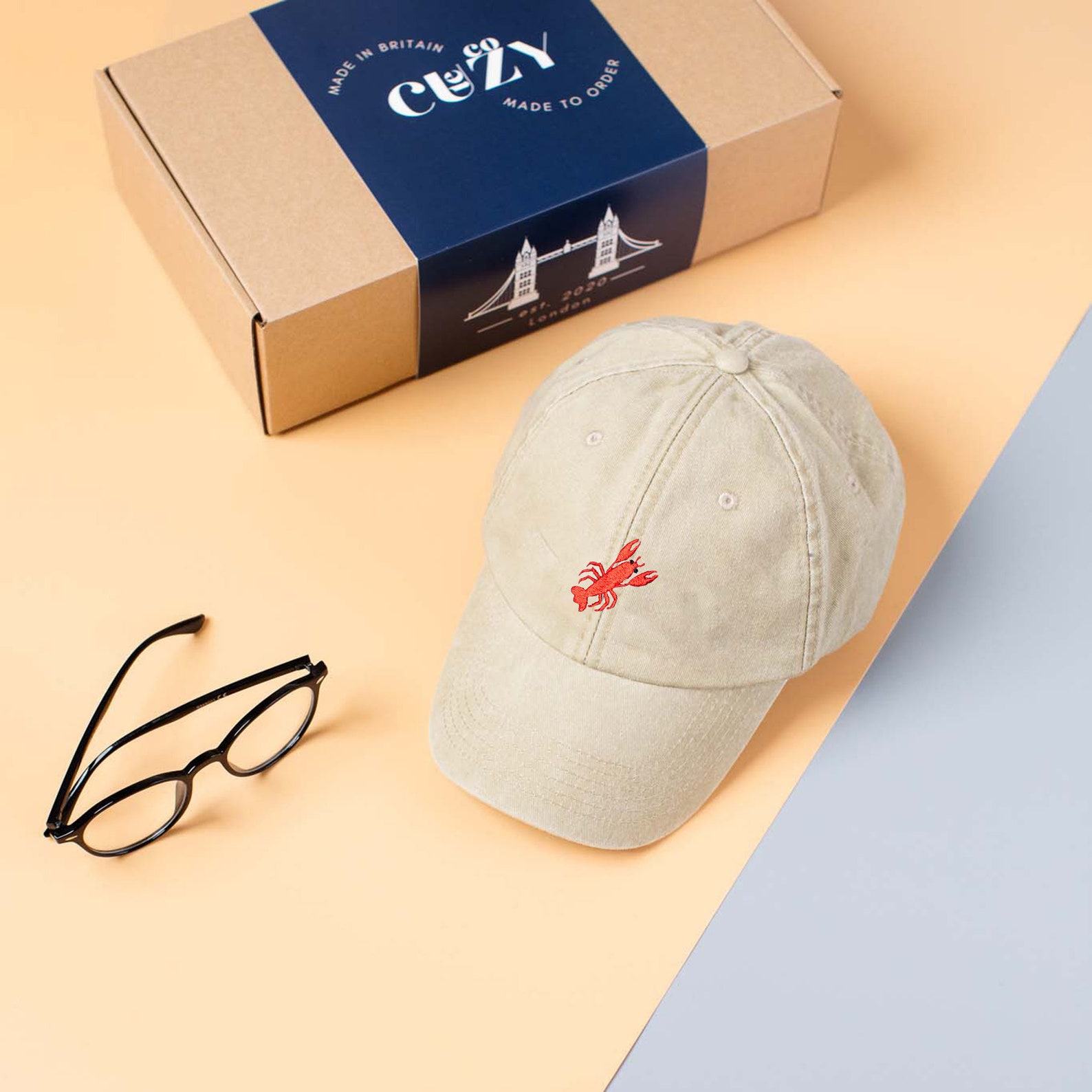 Embroidered Lobster Vintage Washed Baseball Cap Unisex Cotton Hat with Coastal Charm