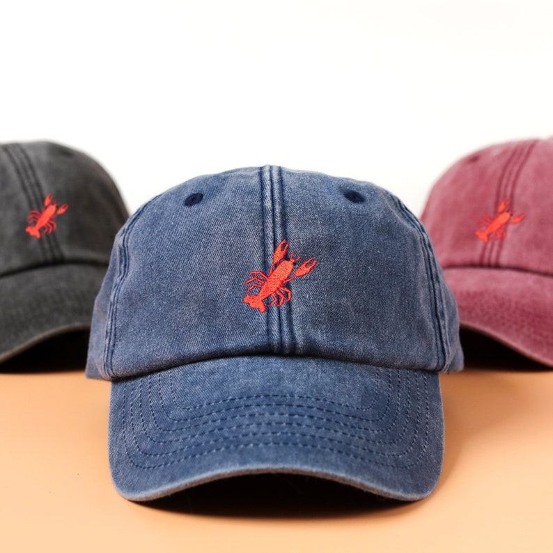 Embroidered Lobster Vintage Washed Baseball Cap Unisex Cotton Hat with Coastal Charm