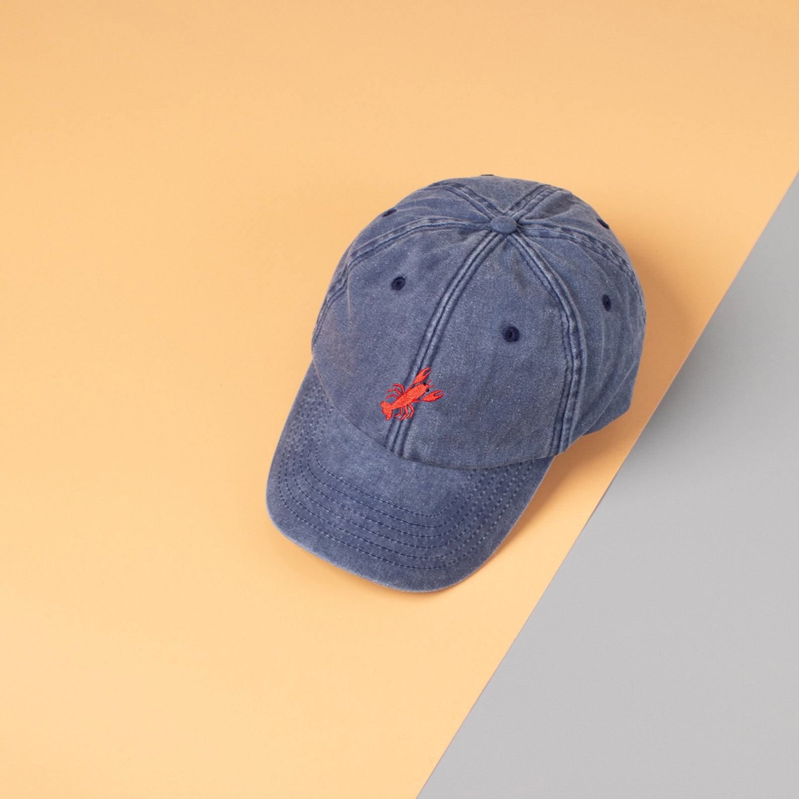 Embroidered Lobster Vintage Washed Baseball Cap Unisex Cotton Hat with Coastal Charm
