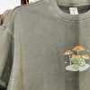 Embroidered Nature’s Embrace Personalized Frog and Mushroom T-shirt for Nature Enthusiasts