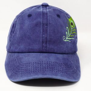 Embroidered Peacock Tail Feather Baseball Cap 95% Cotton Gray Sun Hat