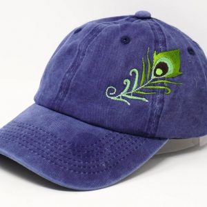 Embroidered Peacock Tail Feather Baseball Cap 95% Cotton Gray Sun Hat