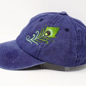 Embroidered Peacock Tail Feather Baseball Cap 95% Cotton Gray Sun Hat