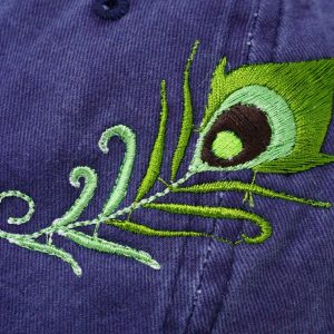 Embroidered Peacock Tail Feather Baseball Cap 95% Cotton Gray Sun Hat