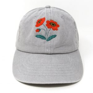 Embroidered Red Poppy Baseball Cap Washed Cotton, Curved Brim, Summer Style