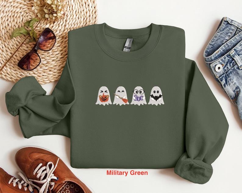 Embroidered Spooky-Cute Ghost Sweatshirt Hauntingly Adorable for Halloween