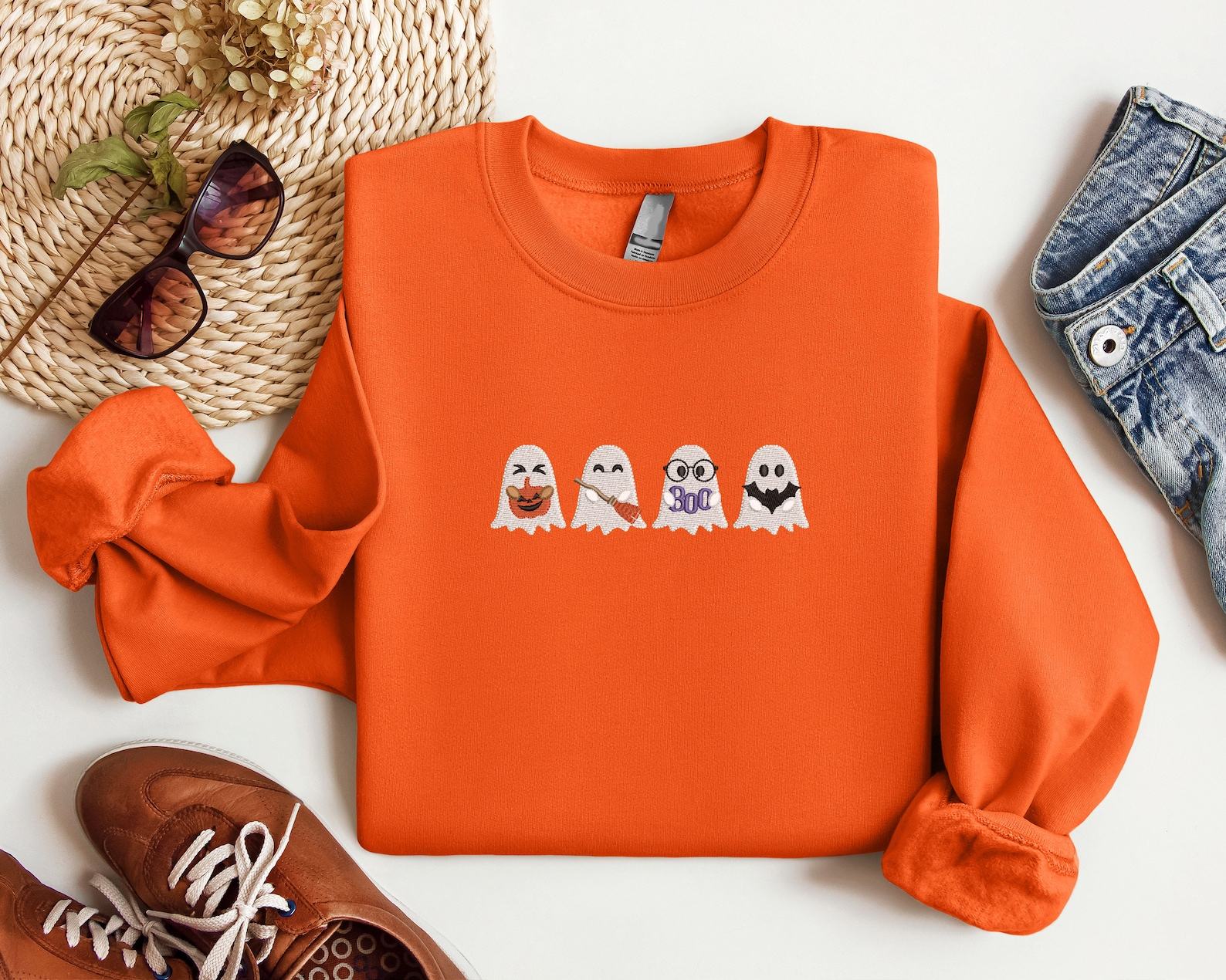 Embroidered Spooky-Cute Ghost Sweatshirt Hauntingly Adorable for Halloween - Image 2