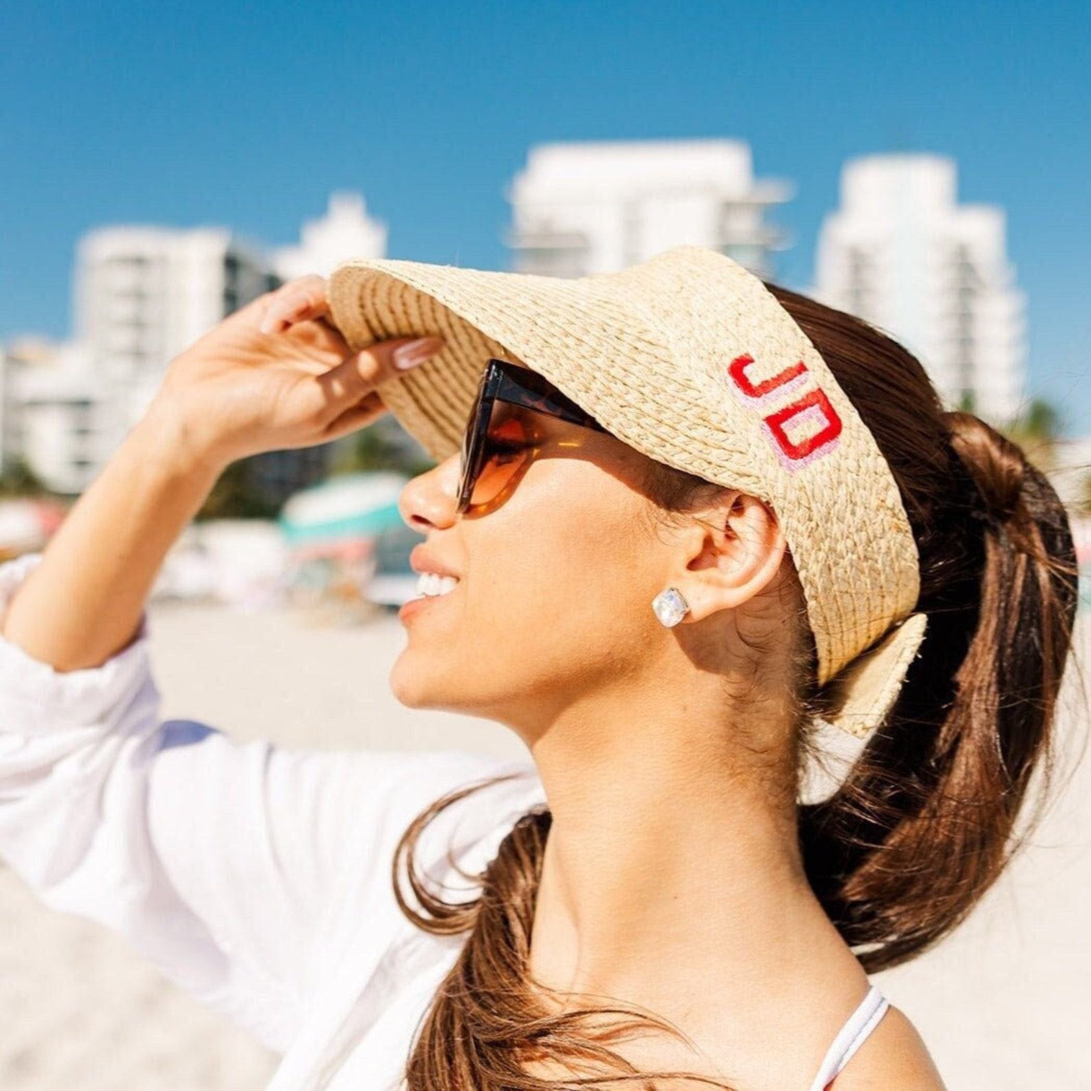 Embroidered Straw Visor Personalize Your Summer Style with a Shadow Monogram