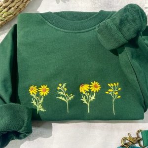 Embroidered Sunflower Sweatshirt Vintage Charm Meets Modern Style