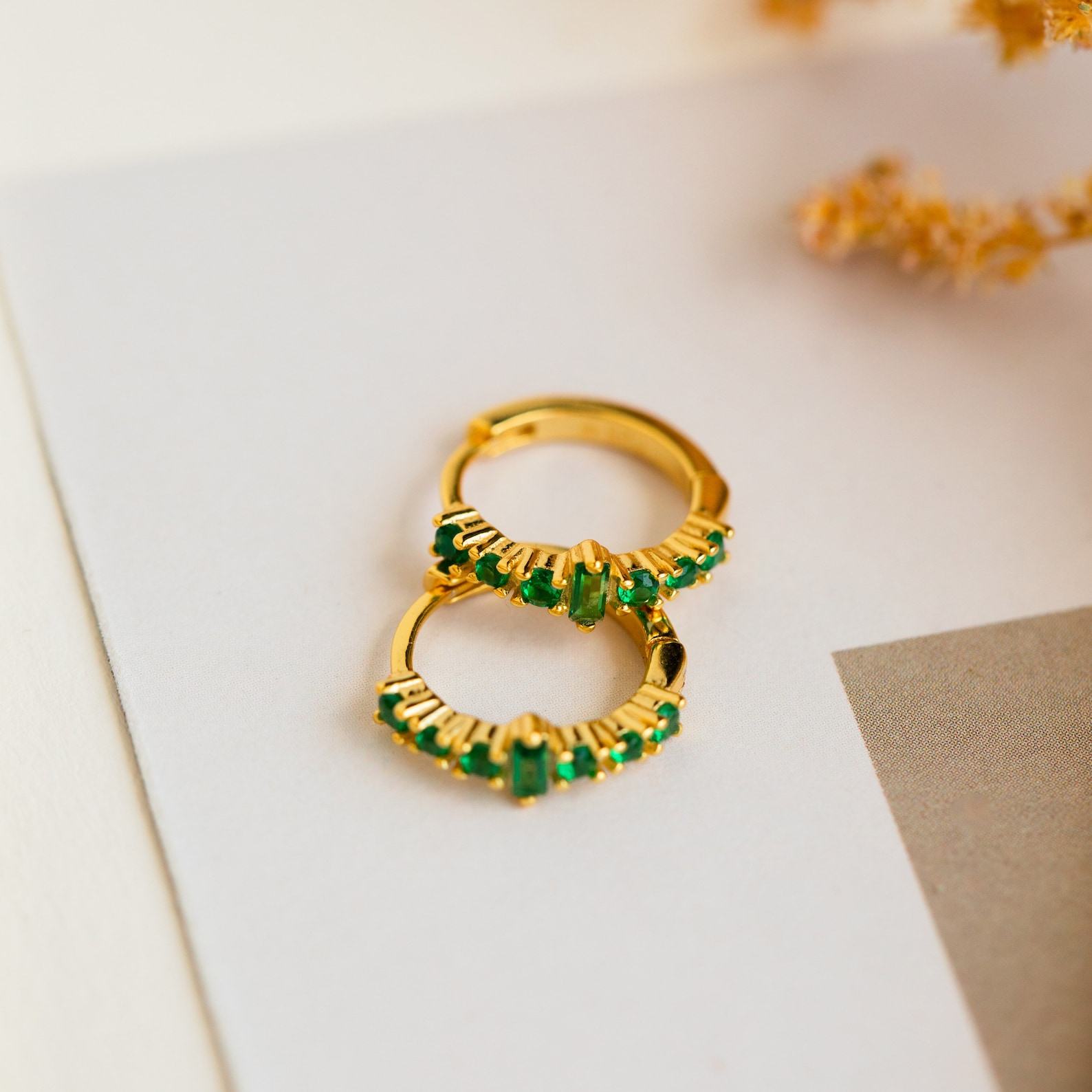 Emerald Elegance Caitlyn’s Baguette Hoops for Everyday Glamour