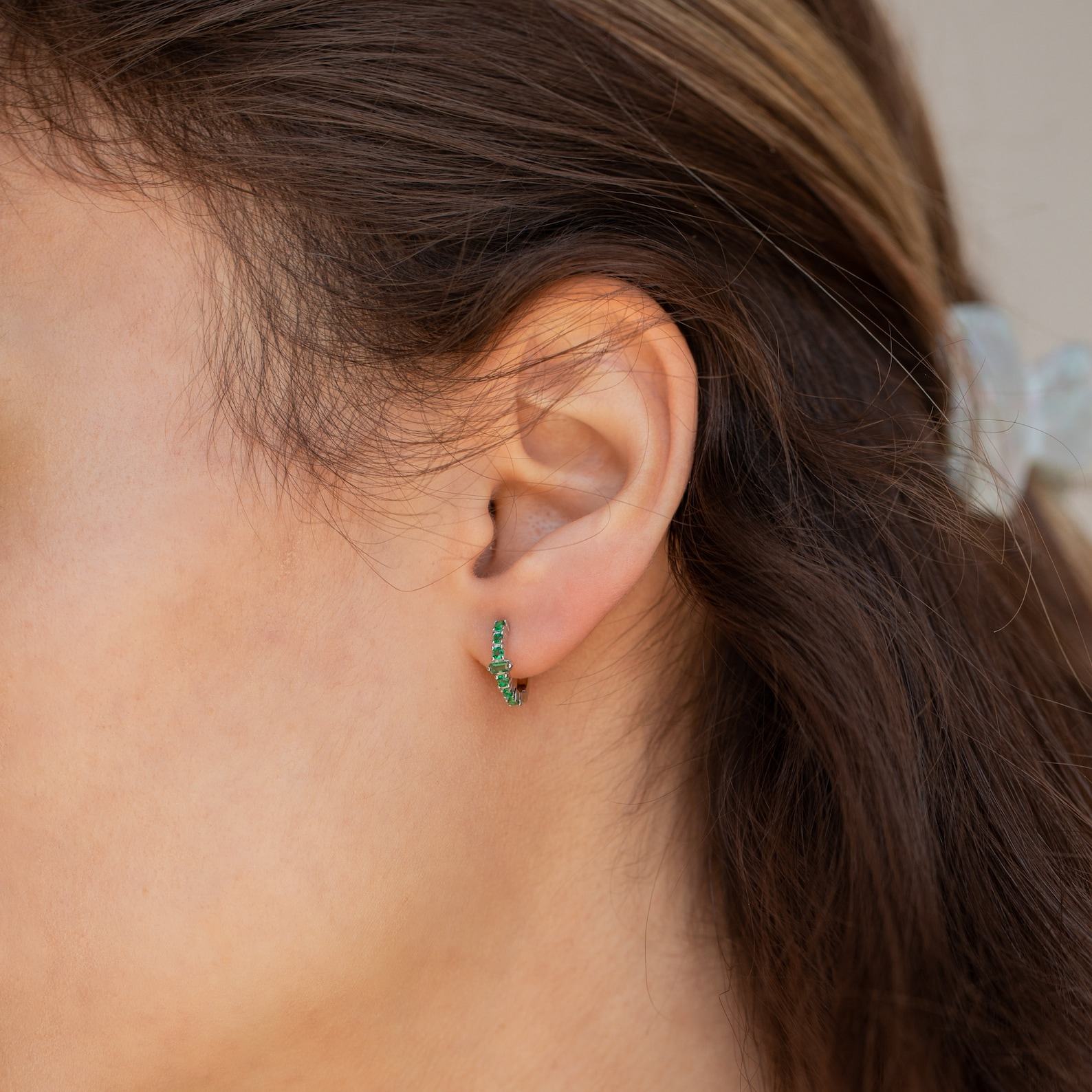 Emerald Elegance Caitlyn’s Baguette Hoops for Everyday Glamour