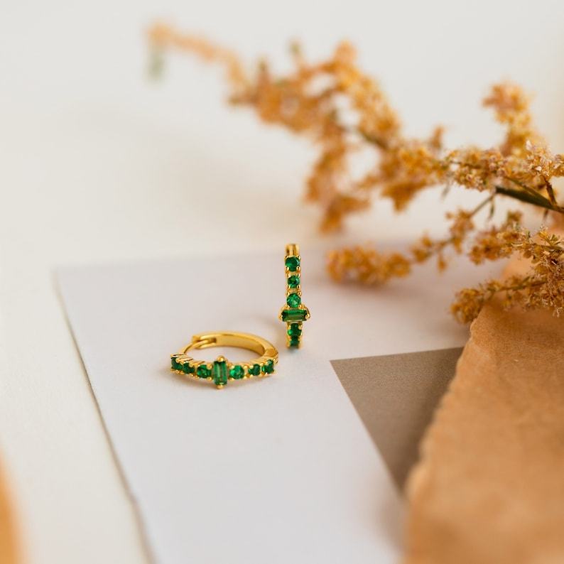 Emerald Elegance Caitlyn’s Baguette Hoops for Everyday Glamour