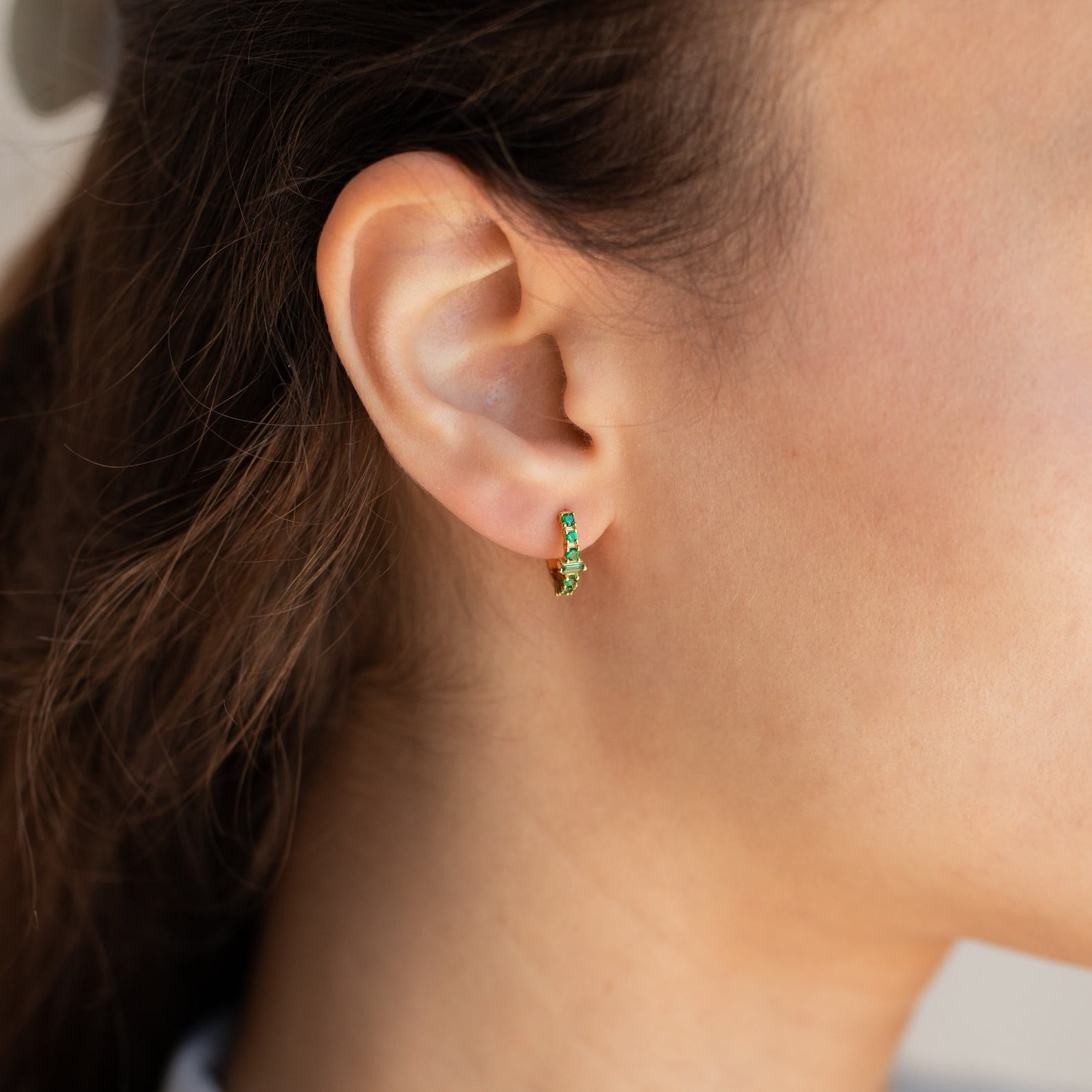Emerald Elegance Caitlyn’s Baguette Hoops for Everyday Glamour
