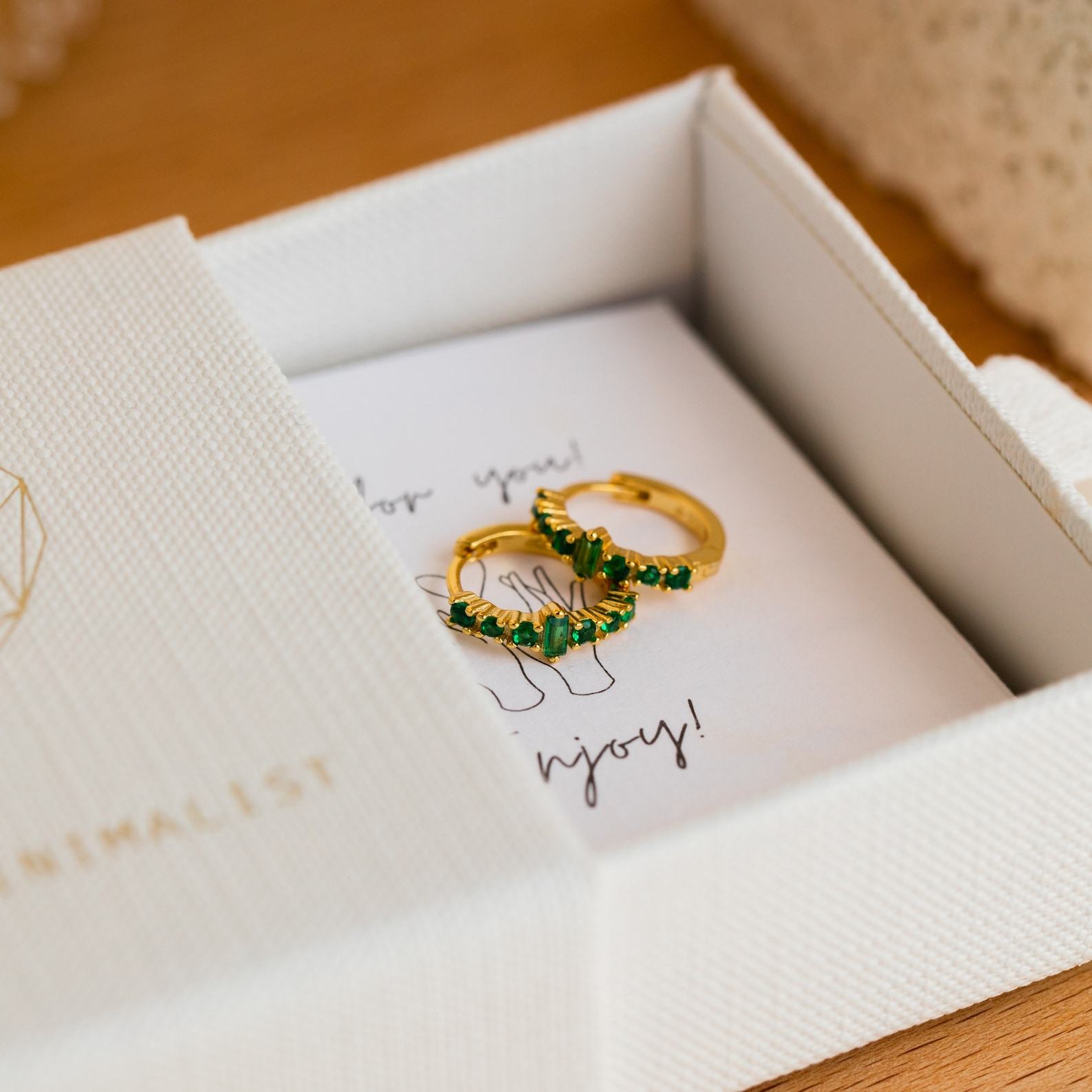 Emerald Elegance Caitlyn’s Baguette Hoops for Everyday Glamour