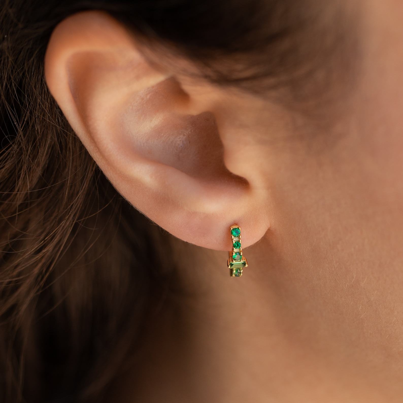 Emerald Elegance Caitlyn’s Baguette Hoops for Everyday Glamour