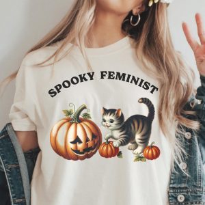 Empower Your Halloween Spooky Feminist Cat Lady Shirt for Kamala Supporters