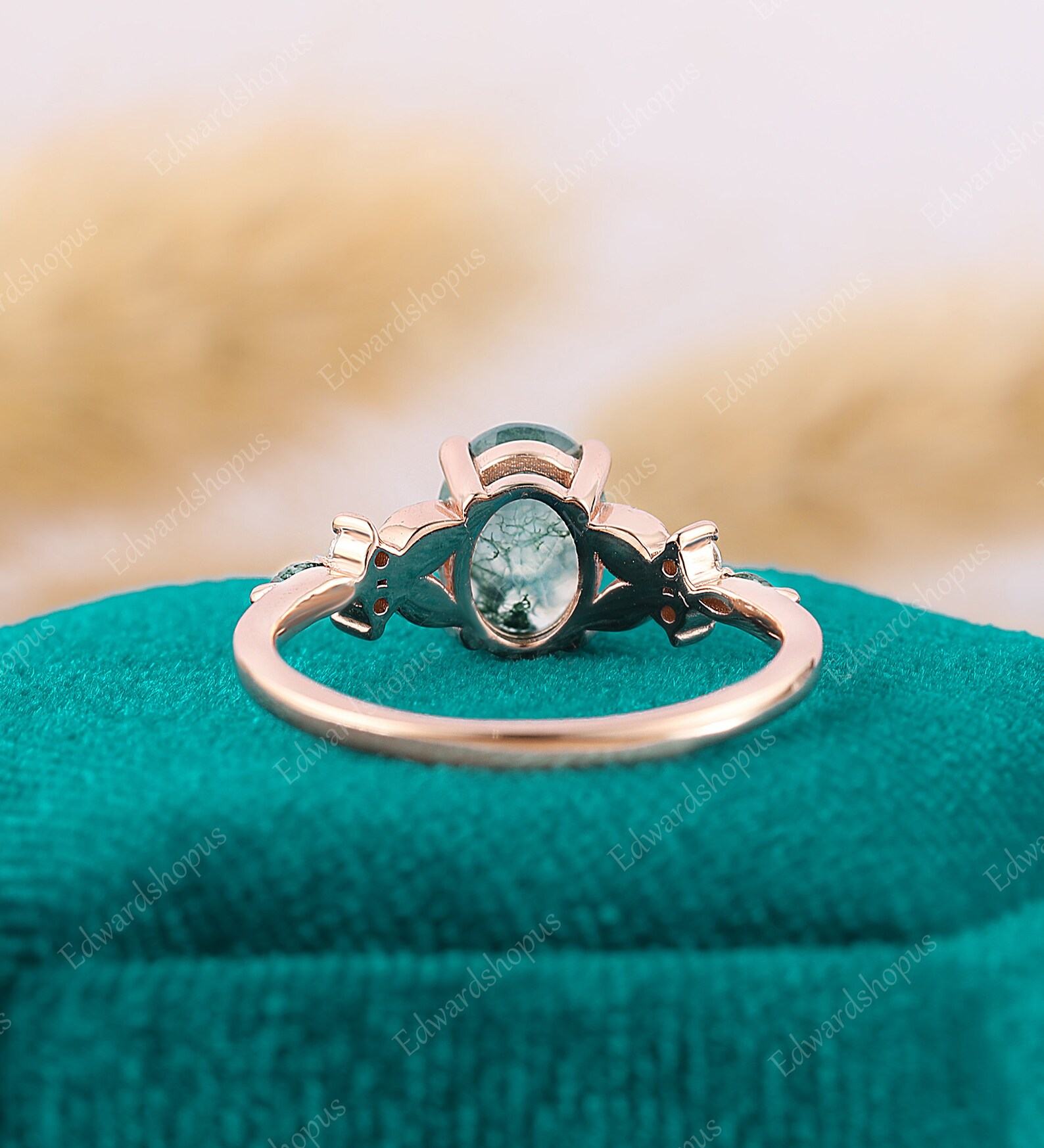 Enchanted Oval Moss Agate Engagement Ring A Nature-Inspired Symbol of Love - Image 4