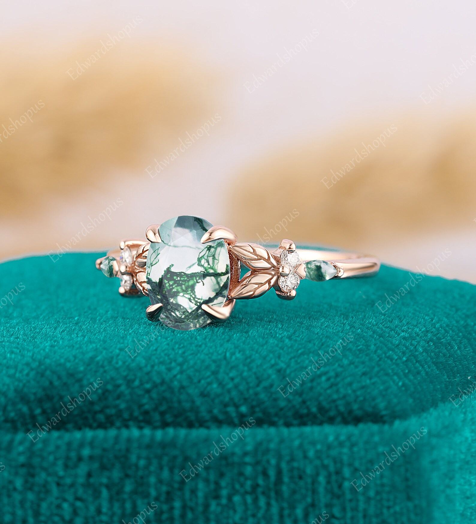 Enchanted Oval Moss Agate Engagement Ring A Nature-Inspired Symbol of Love - Image 2