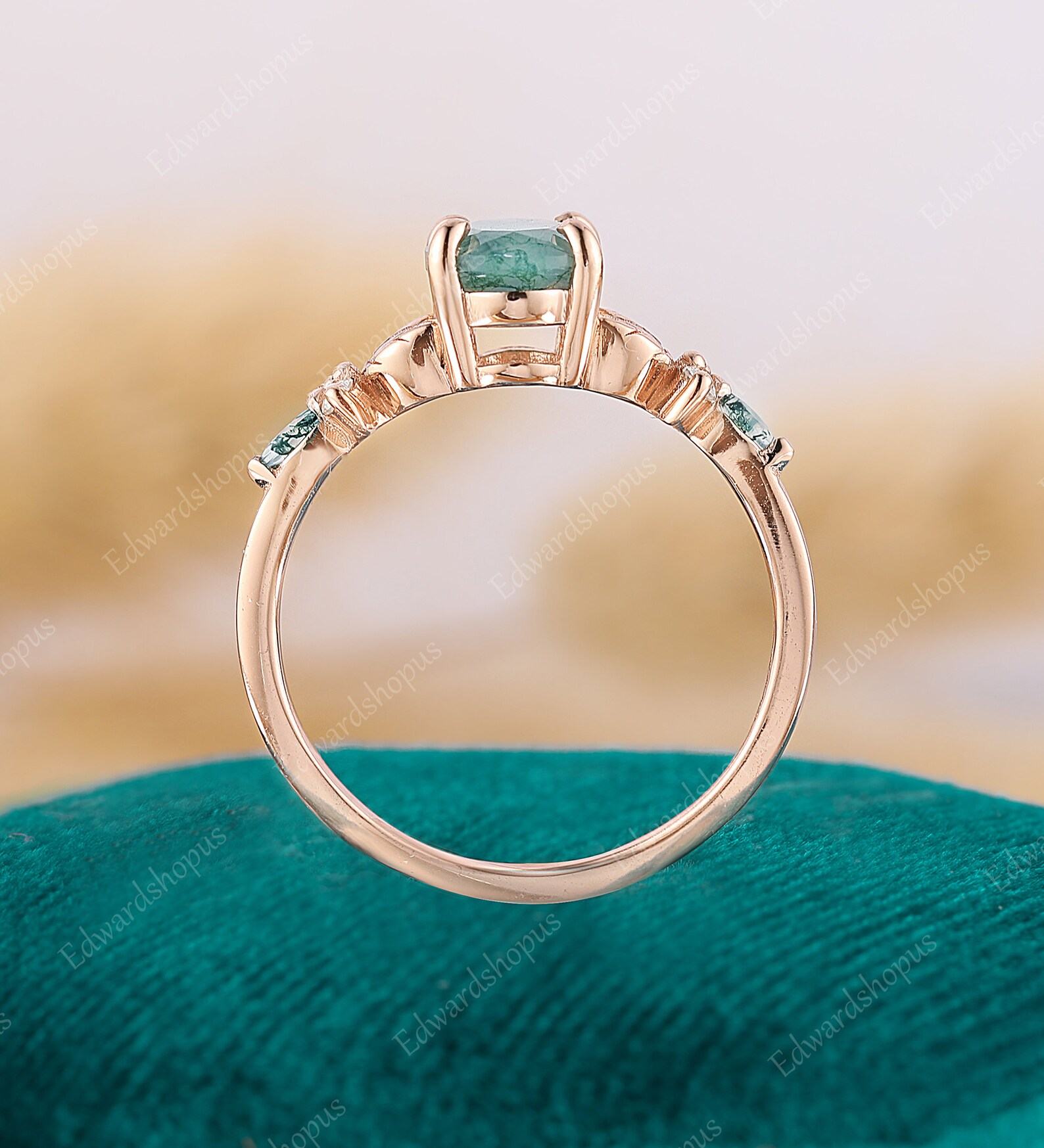 Enchanted Oval Moss Agate Engagement Ring A Nature-Inspired Symbol of Love - Image 6