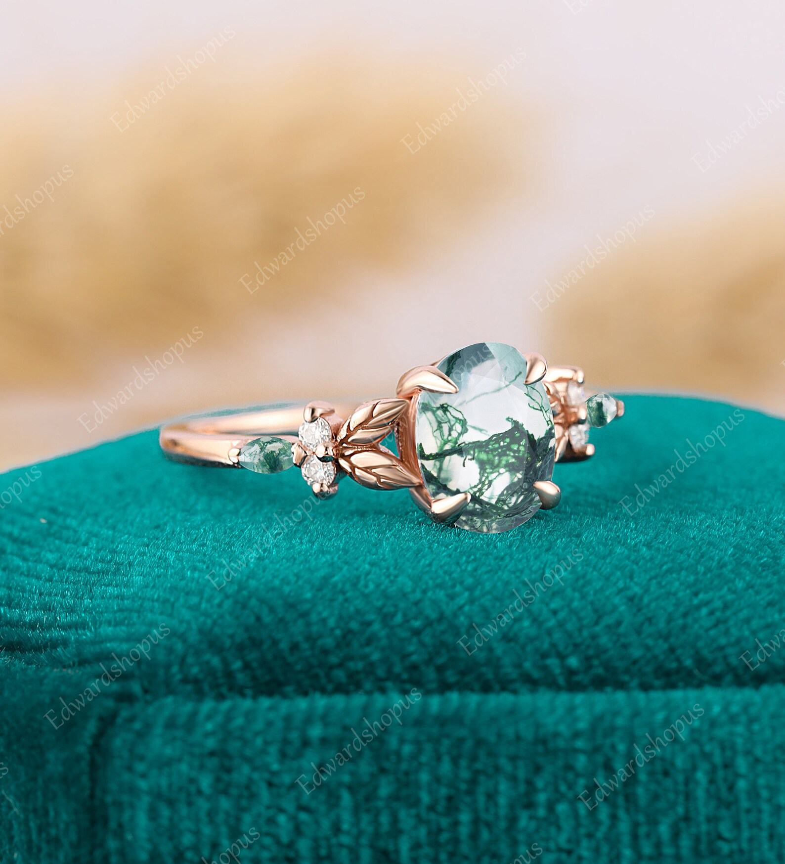Enchanted Oval Moss Agate Engagement Ring A Nature-Inspired Symbol of Love - Image 3