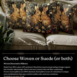 Enchanted Woodland Retreat Botanical Rabbits Throw Pillows, Inspired by William Morris