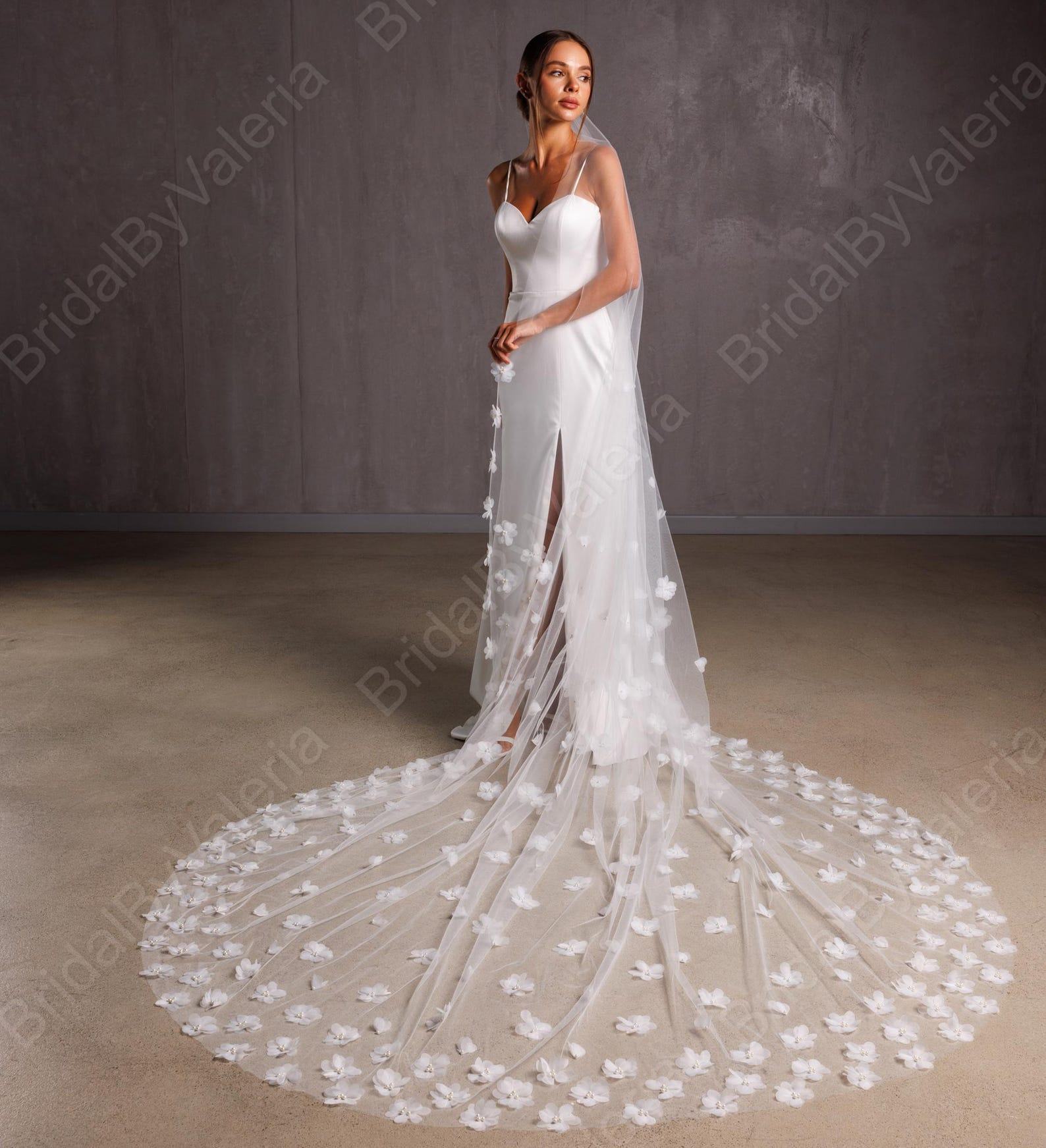 Enchanting 3D Floral Veil Adorn Your Bridal Vision with Ethereal Beauty - Image 4