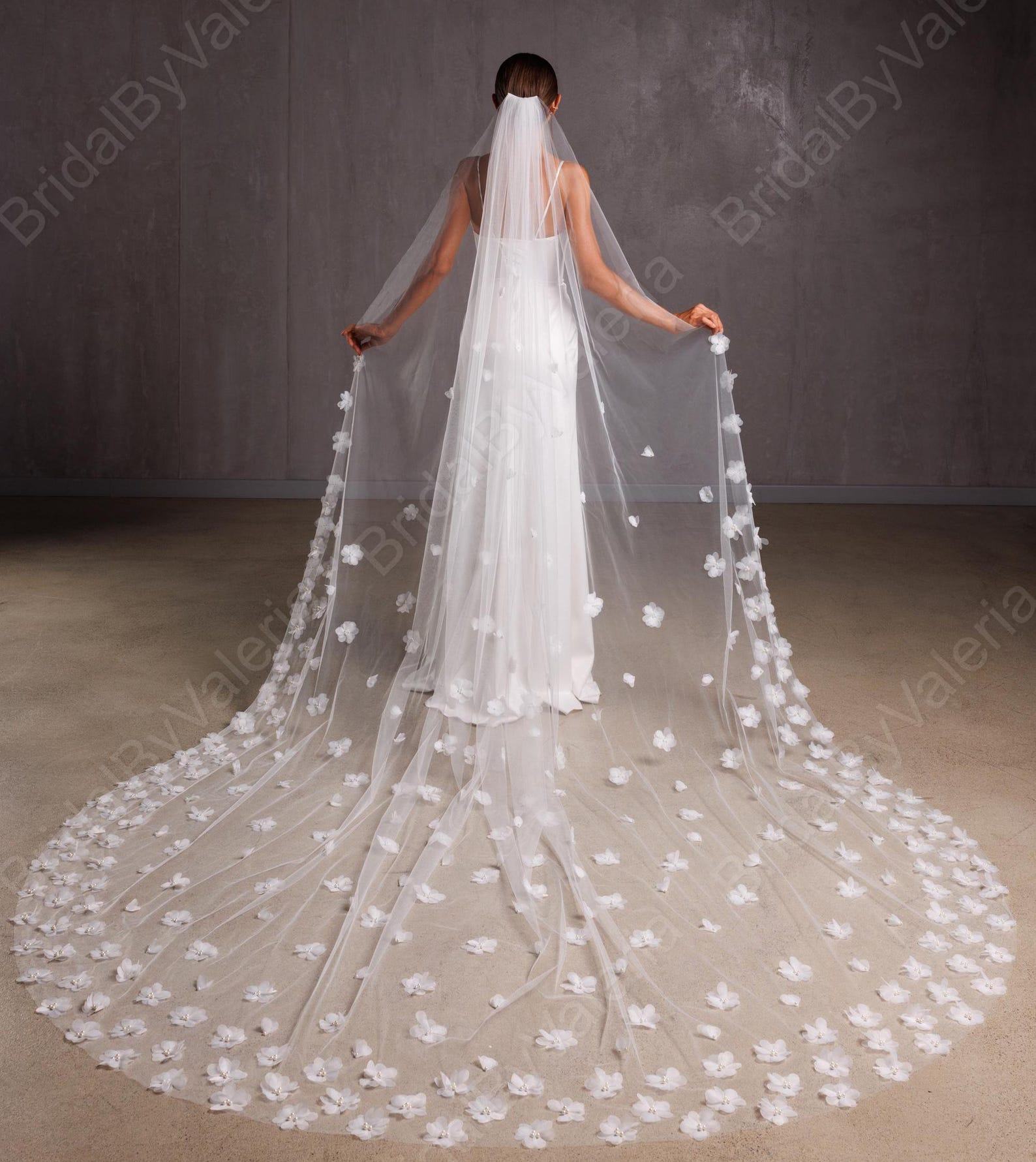 Enchanting 3D Floral Veil Adorn Your Bridal Vision with Ethereal Beauty - Image 3