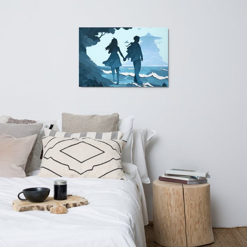 Enchanting Aqua Amor Hand-in-Hand Couple’s Metal Print – A Timeless Symbol of Love