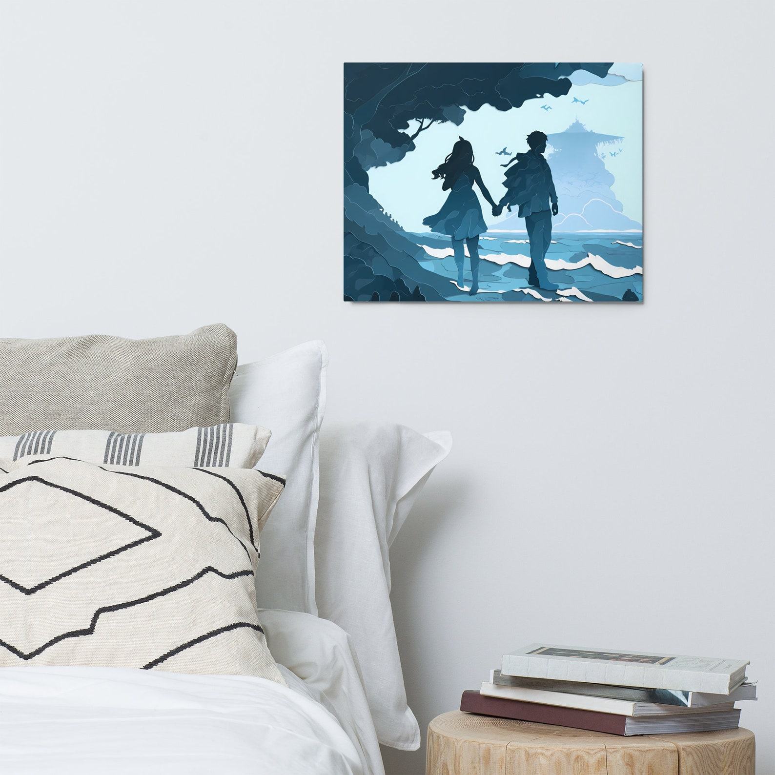 Enchanting Aqua Amor Hand-in-Hand Couple’s Metal Print – A Timeless Symbol of Love