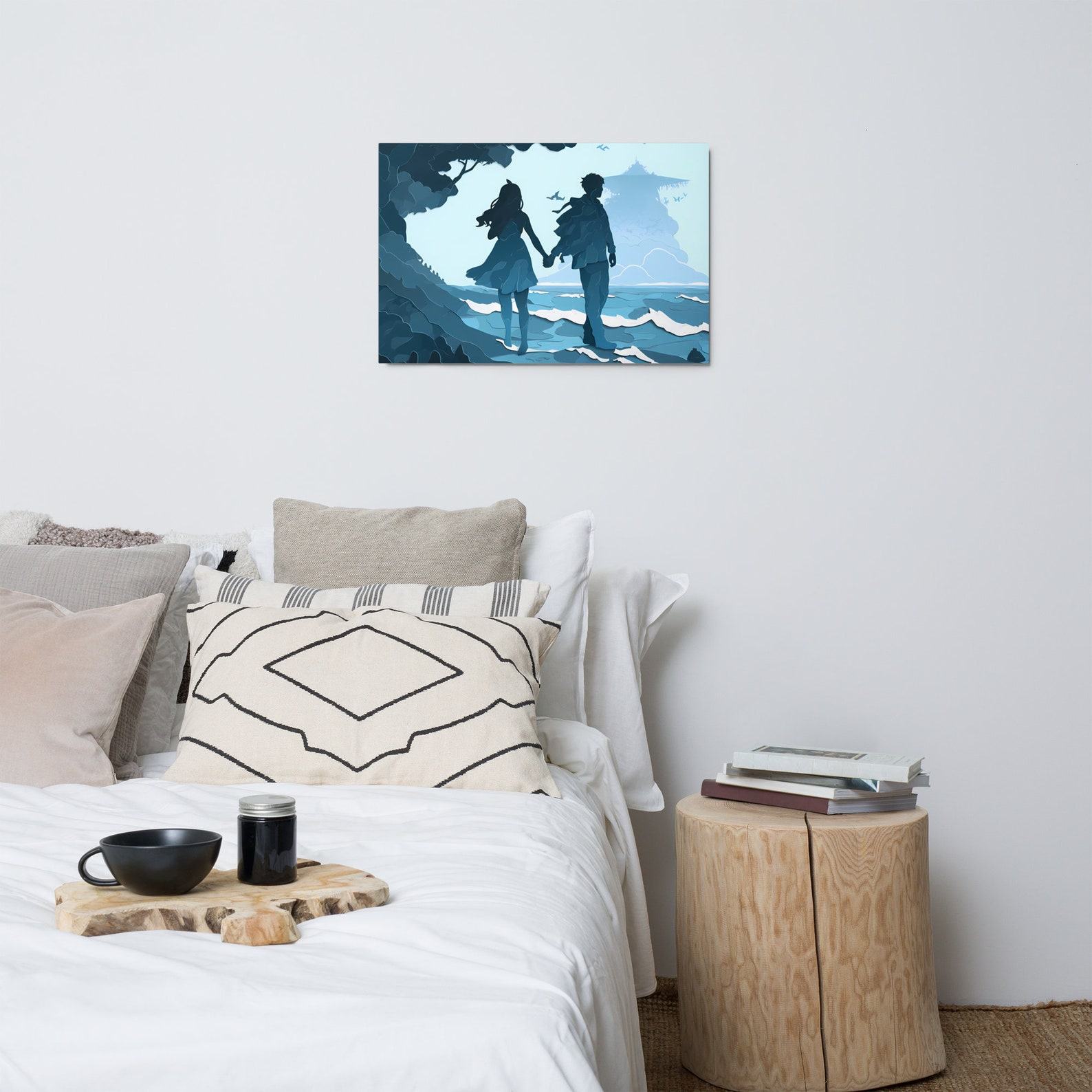 Enchanting Aqua Amor Hand-in-Hand Couple’s Metal Print – A Timeless Symbol of Love