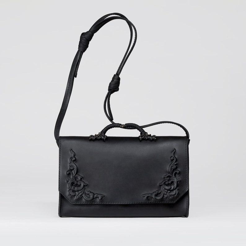 Enchanting Baroque Black Leather Bag A Gothic Masterpiece from the Bohemian Collection