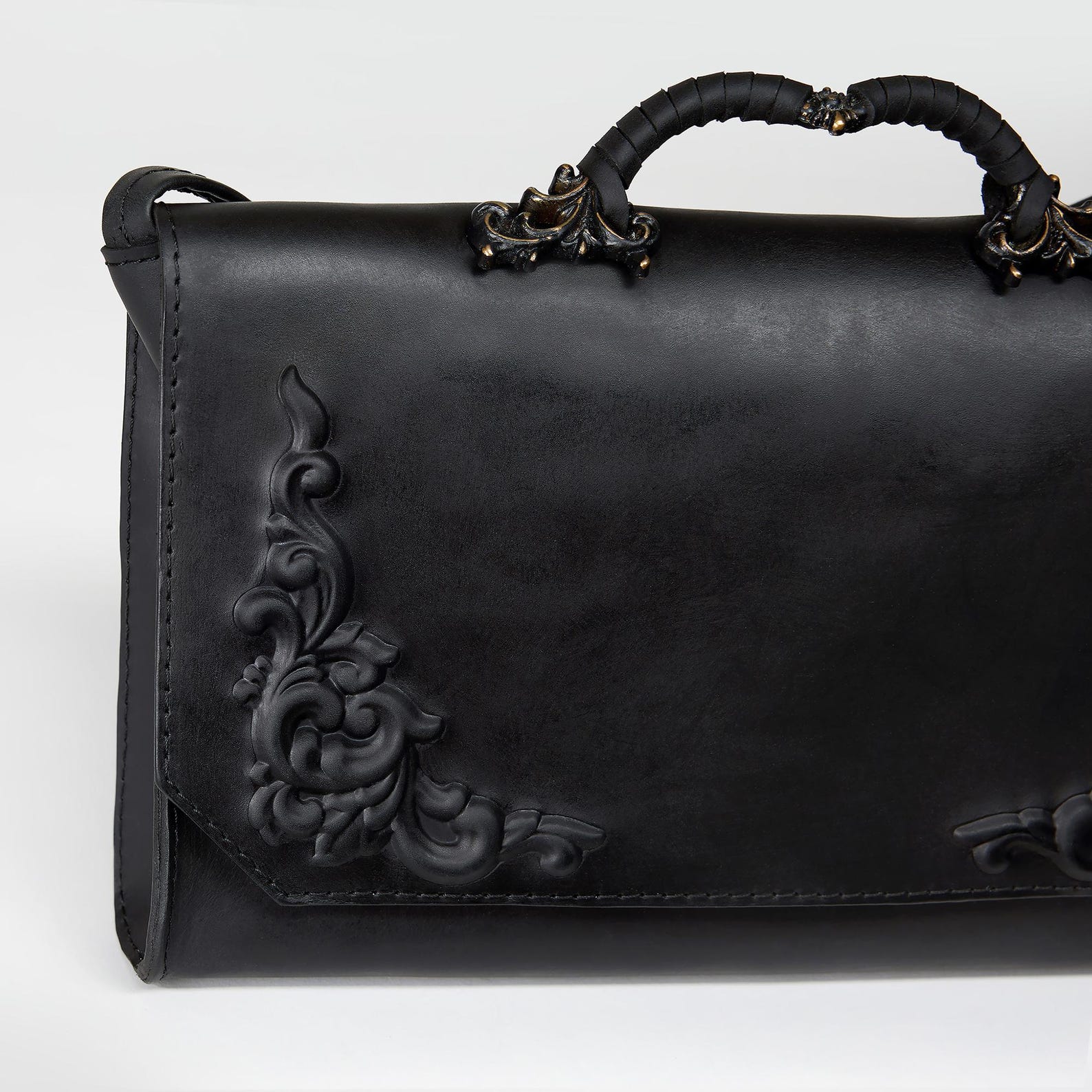Enchanting Baroque Black Leather Bag A Gothic Masterpiece from the Bohemian Collection