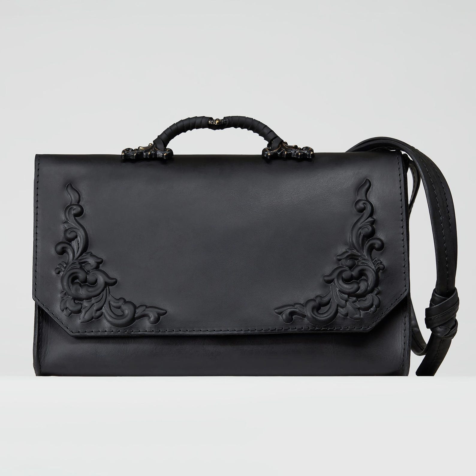 Enchanting Baroque Black Leather Bag A Gothic Masterpiece from the Bohemian Collection