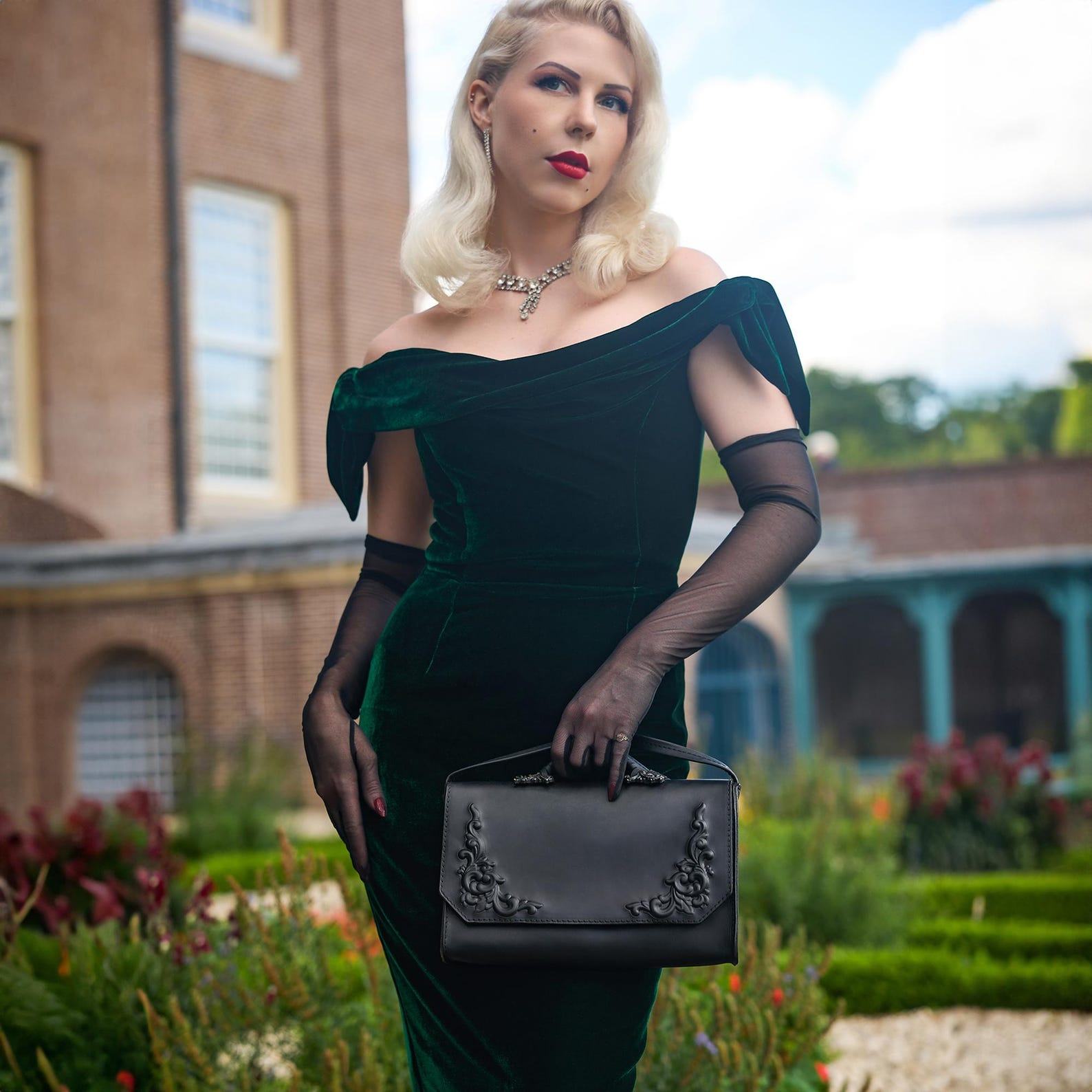 Enchanting Baroque Black Leather Bag A Gothic Masterpiece from the Bohemian Collection