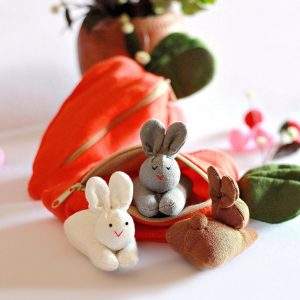 Enchanting Easter Trio Organic Bunny Plush in Carrot Zip Purse
