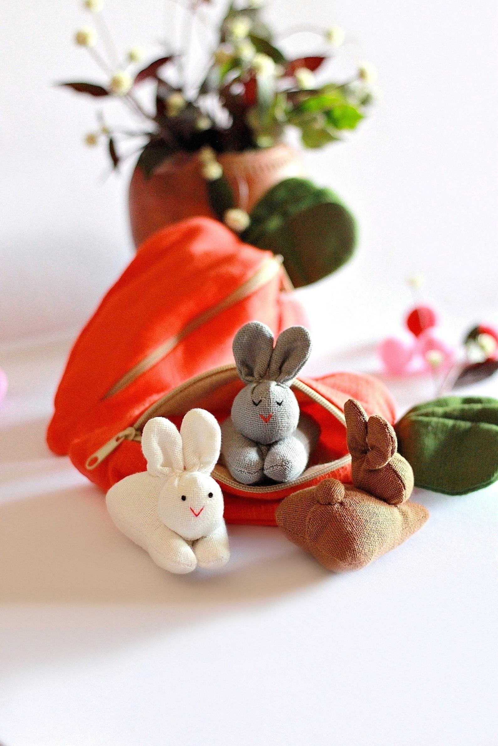 Enchanting Easter Trio Organic Bunny Plush in Carrot Zip Purse - Image 3
