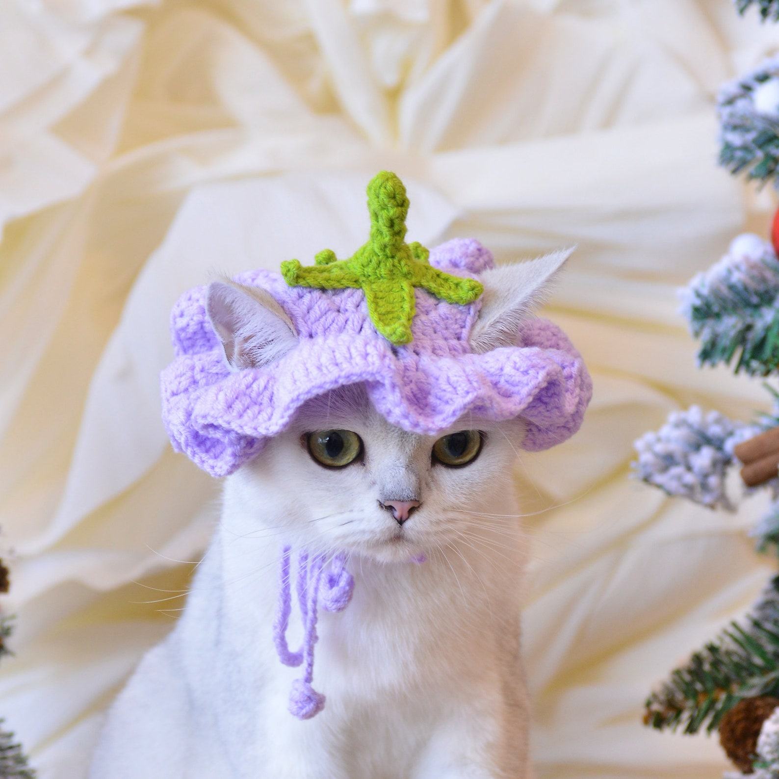 Enchanting Eggplant Elegance Matching Crochet Hat Set for You and Your Furry Friend